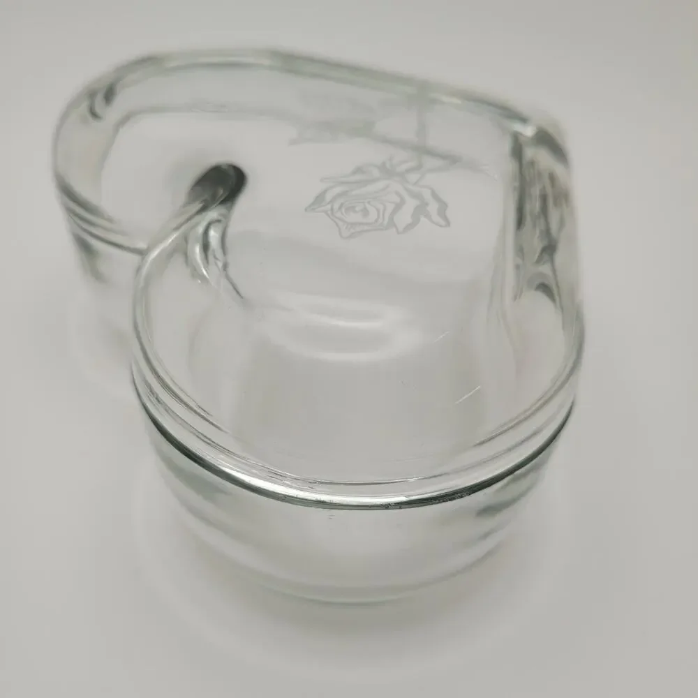 Heart Shaped Clear Glass Trinket Dish with Etched Rose Design, 4 Inches Wide